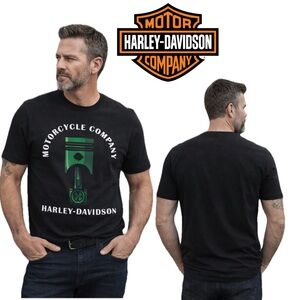 NWOT Harley-Davidson Black Short Sleeve Tee with Green Piston Graphic